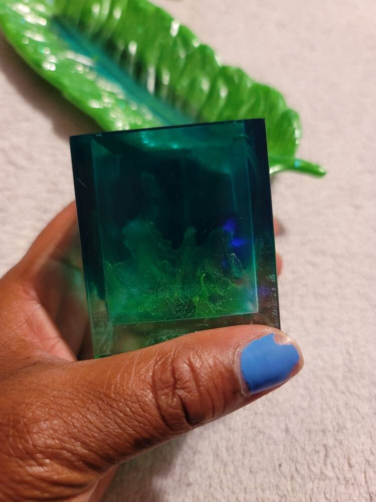 Emerald/Green Flamed Cube Container