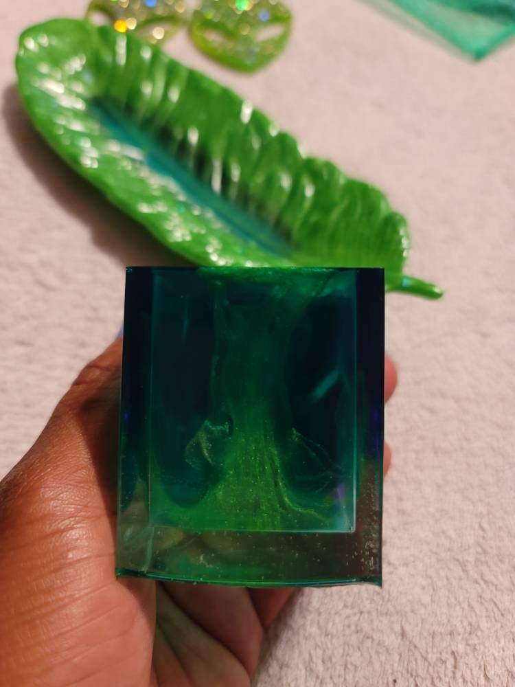 Emerald/Green Flamed Cube Container