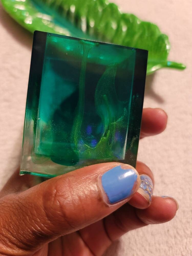 Emerald/Green Flamed Cube Container