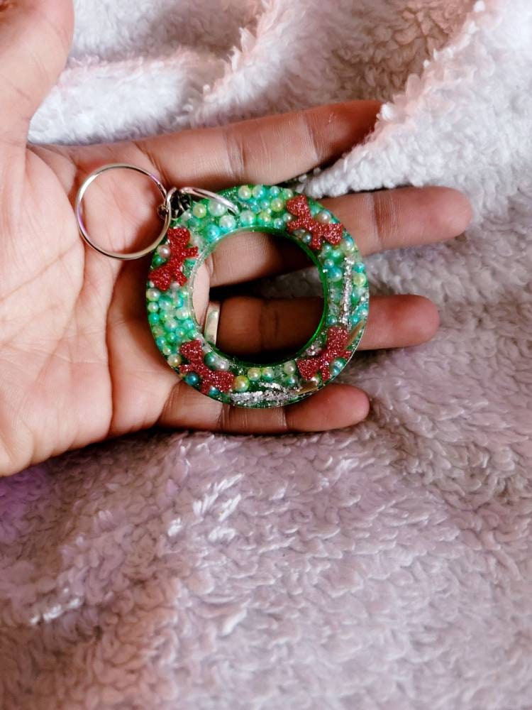 Christmas Wreath with Ribbons Resin Keychain