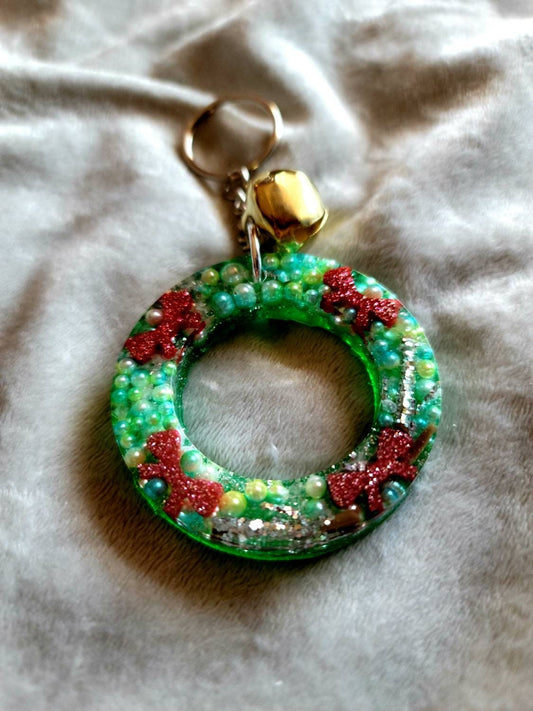 Christmas Wreath with Ribbons Resin Keychain