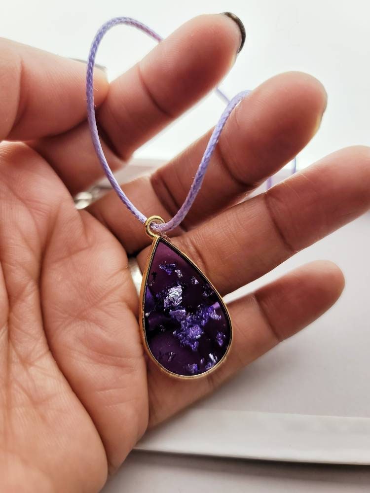 Purple Speckled Rain Drop Necklace