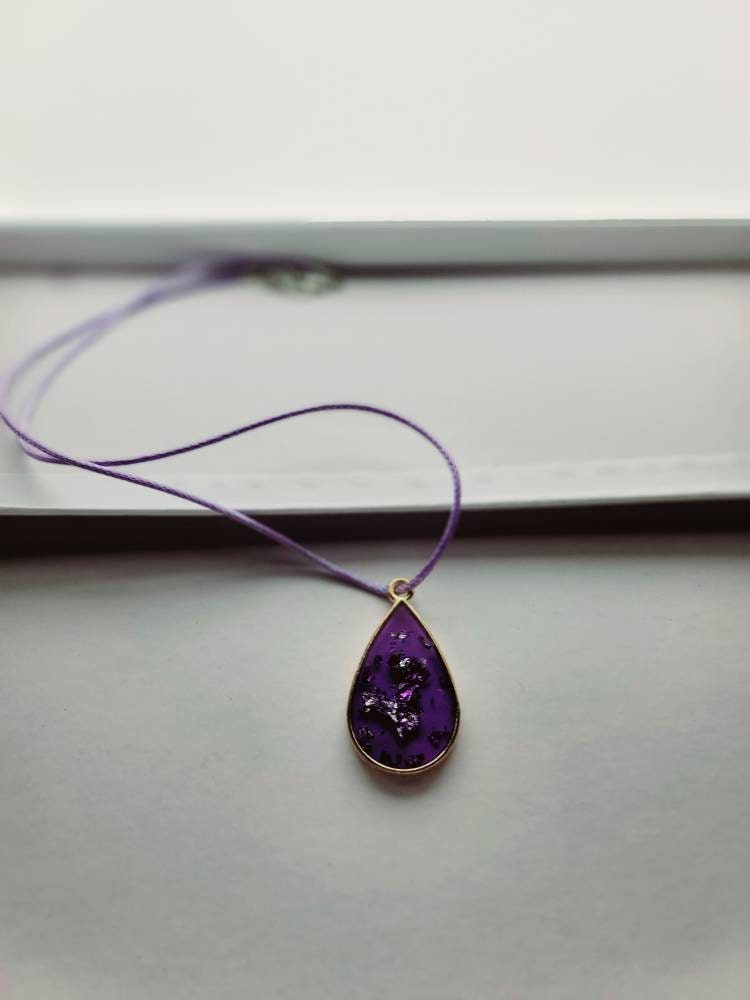 Purple Speckled Rain Drop Necklace