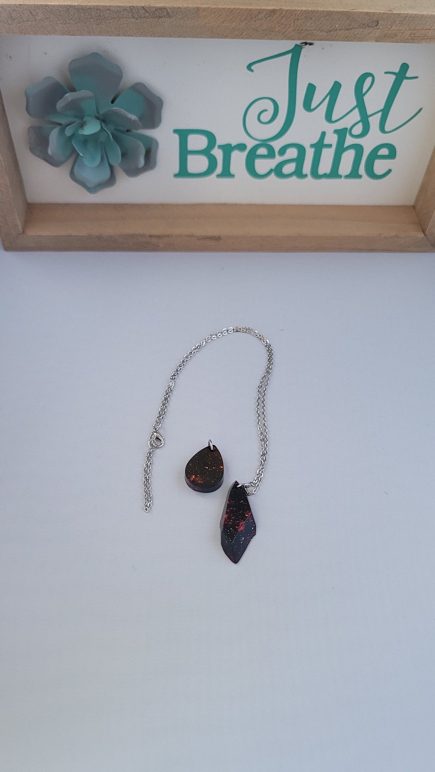 Ruby & Black Glitter Rain Drop + Exchangeable Crystal Styled Pendant Necklace