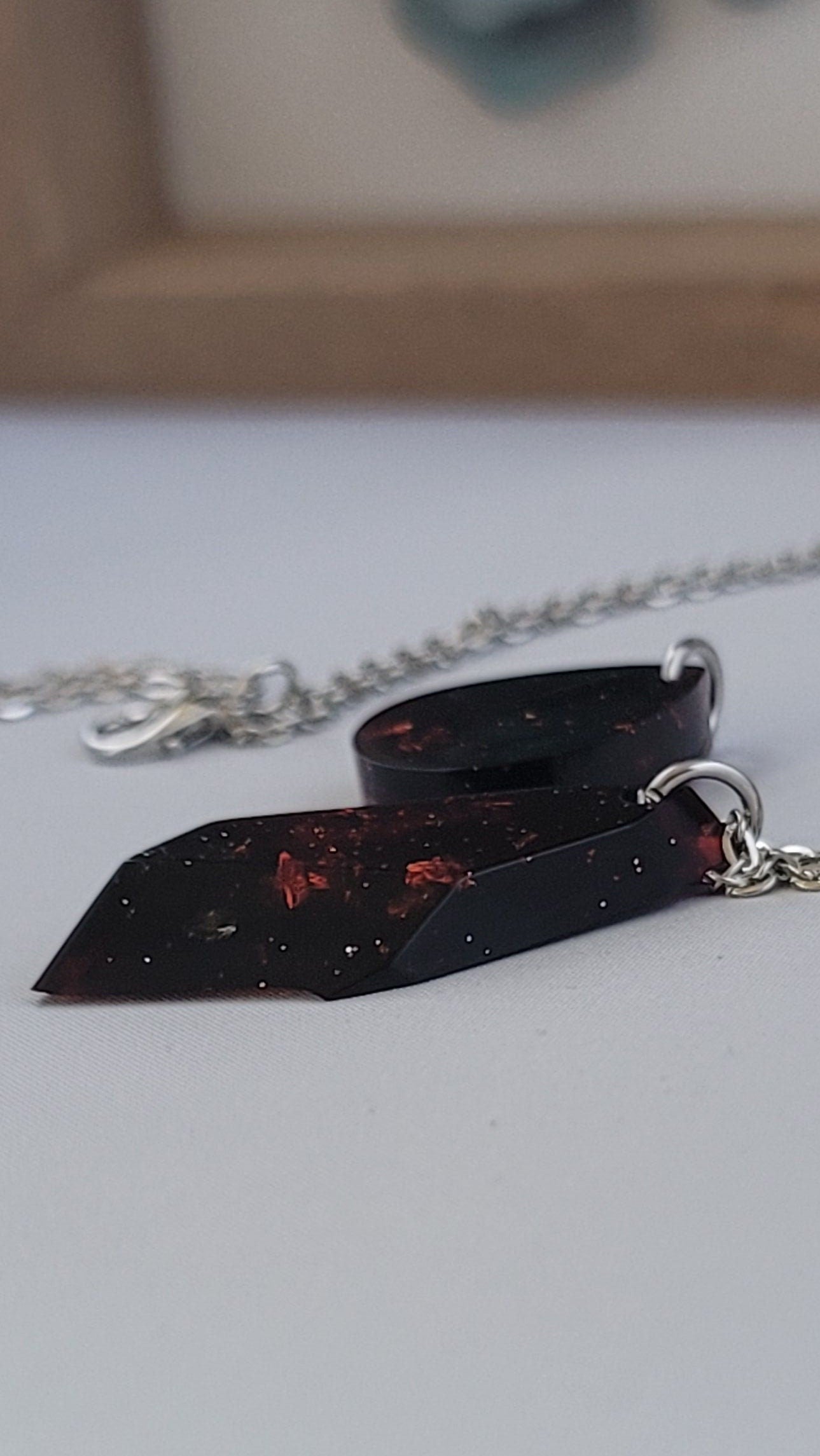 Ruby & Black Glitter Rain Drop + Exchangeable Crystal Styled Pendant Necklace